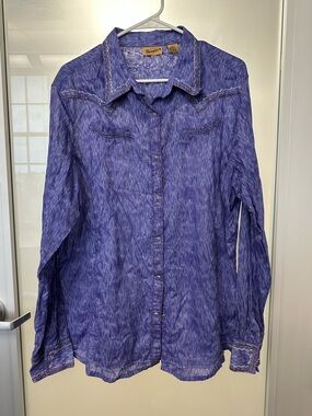 Wrangler Women's Vintage Purple L/S Pearl Snap Button Embroidered Shirt XXL